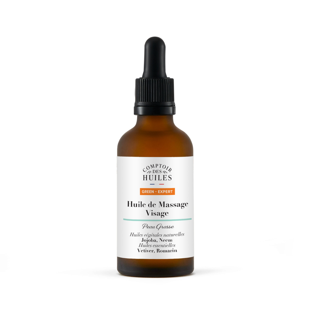 Huile de Massage Régulatrice Bio – Purifiante & Équilibrante | Senteurs Vétiver & Romarin | Certifiée Bio