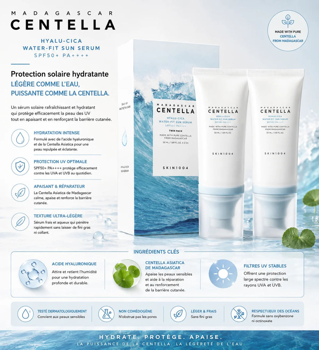 SKIN1004 - Centella Hyalu-Cica Water-Fit Sun Serum SPF50 PA (Twin Pack)