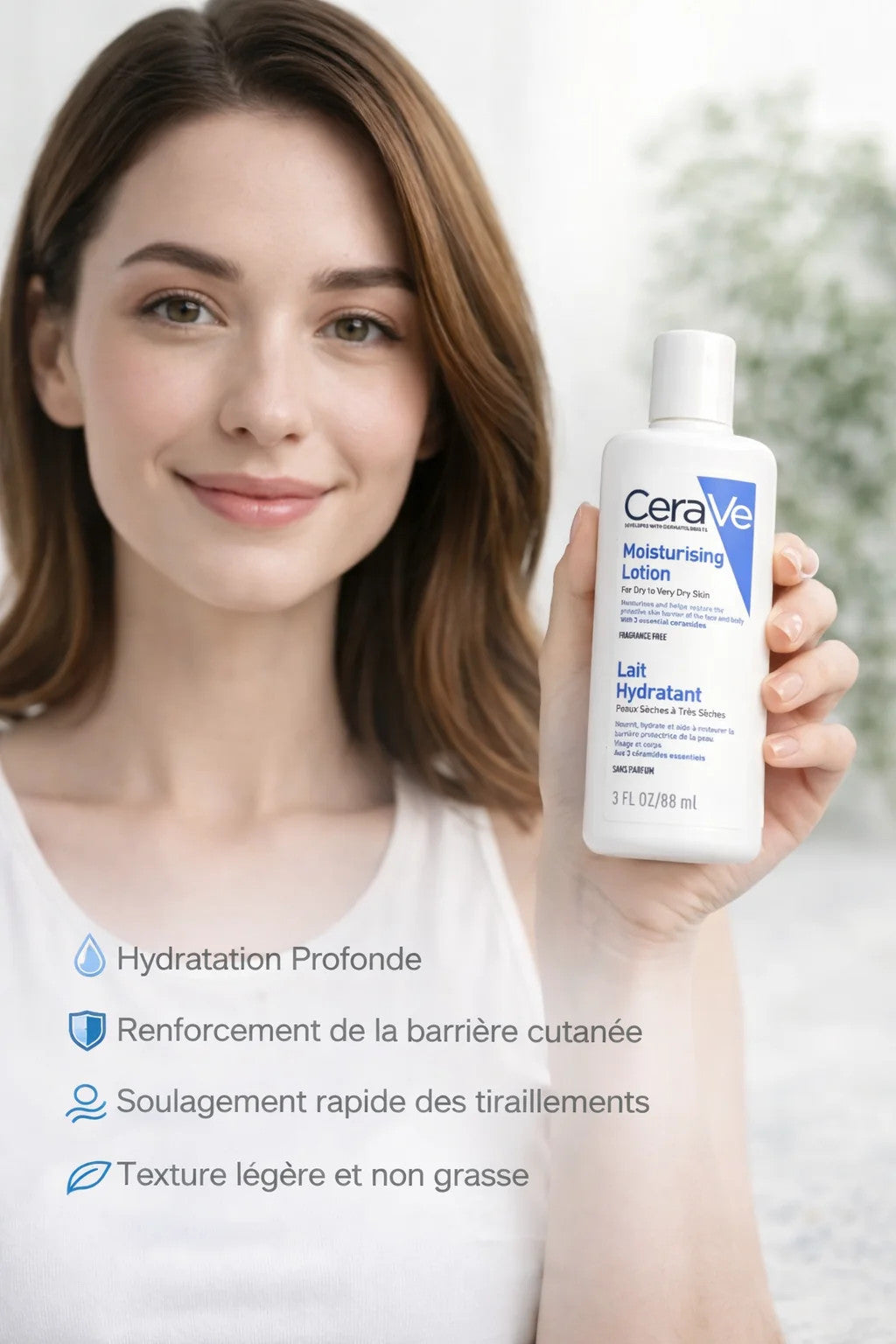 🩵 CeraVe Lait Hydratant – Peaux Sèches à Très Sèches (88 ml)