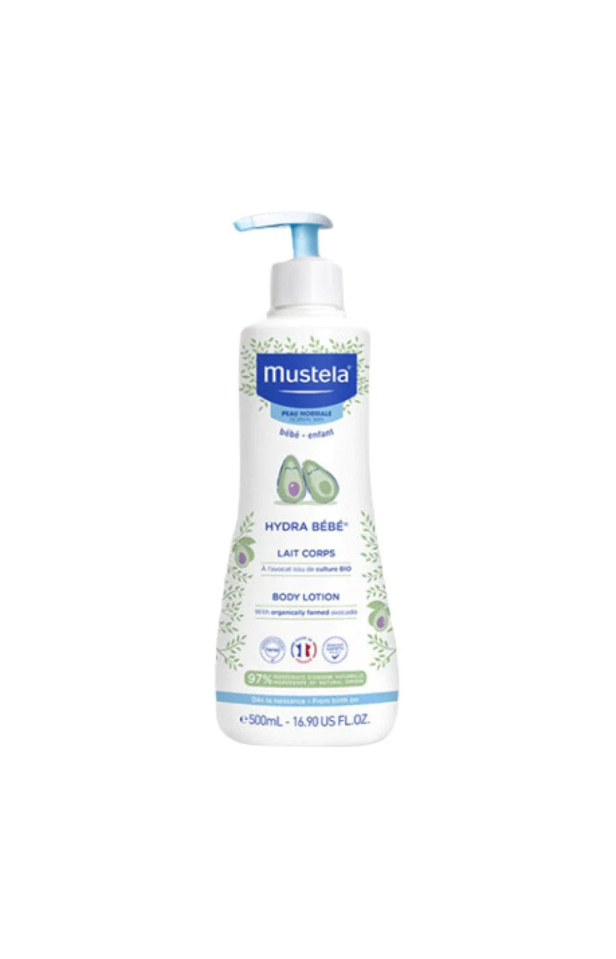 Mustela Gel Lavant Doux Bébé – Corps & Cheveux Avocat BIO Peau Normale – 500 ml.
