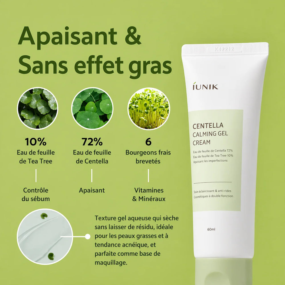 iUNIK Centella Calming Gel Cream 60ml Apaisante Hydratante Peaux Sensibles