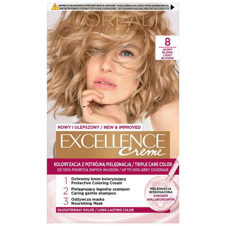L’Oréal Paris Excellence Crème 8 Blond Clair  Coloration Permanente Triple Soin