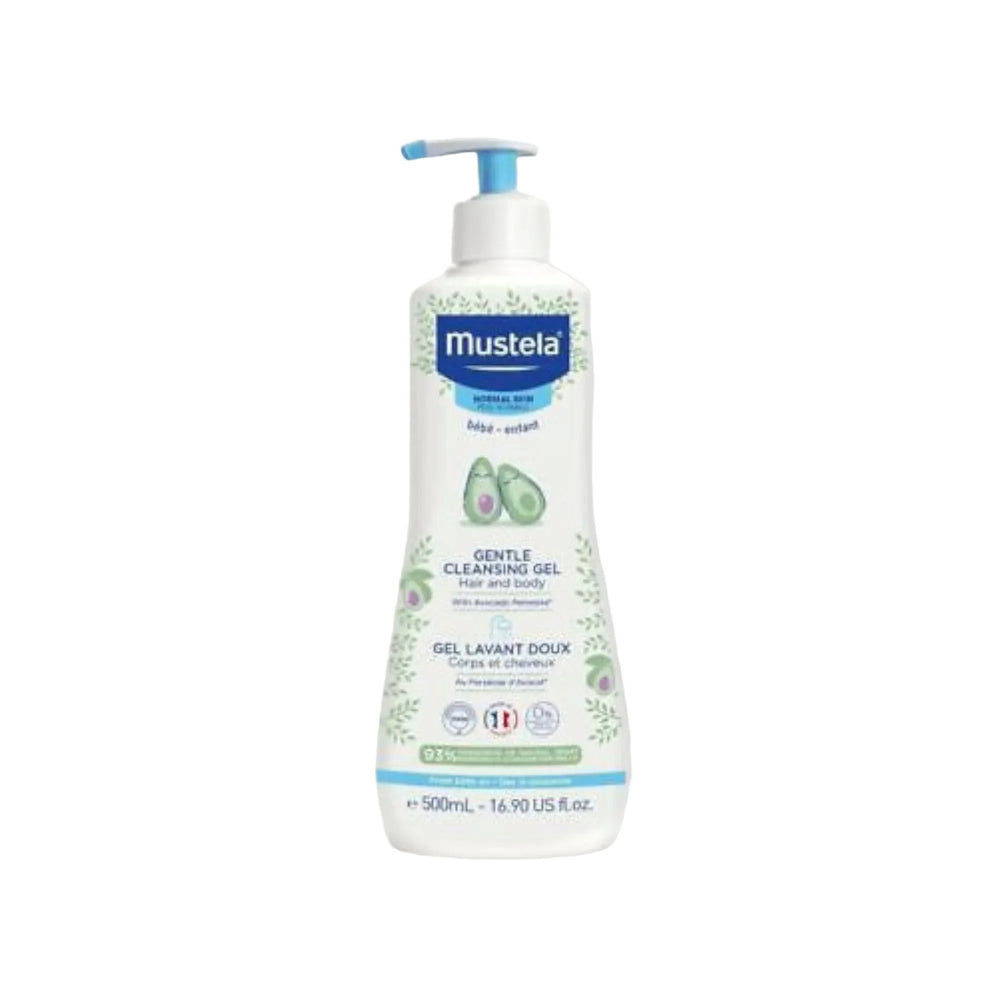 Mustela Gel Lavant Doux Bébé – Corps & Cheveux Avocat BIO Peau Normale – 500 ml.