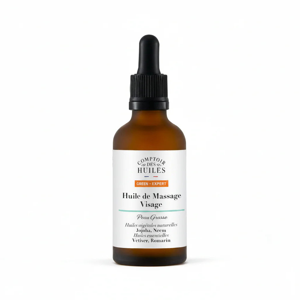 Huile de Massage Régulatrice Bio – Purifiante & Équilibrante  Senteurs Vétiver