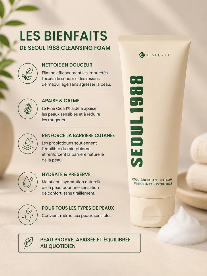 Seoul 1988 : Mousse Nettoyante Équilibrante au Pine Cica 1% &amp; Probiotiques