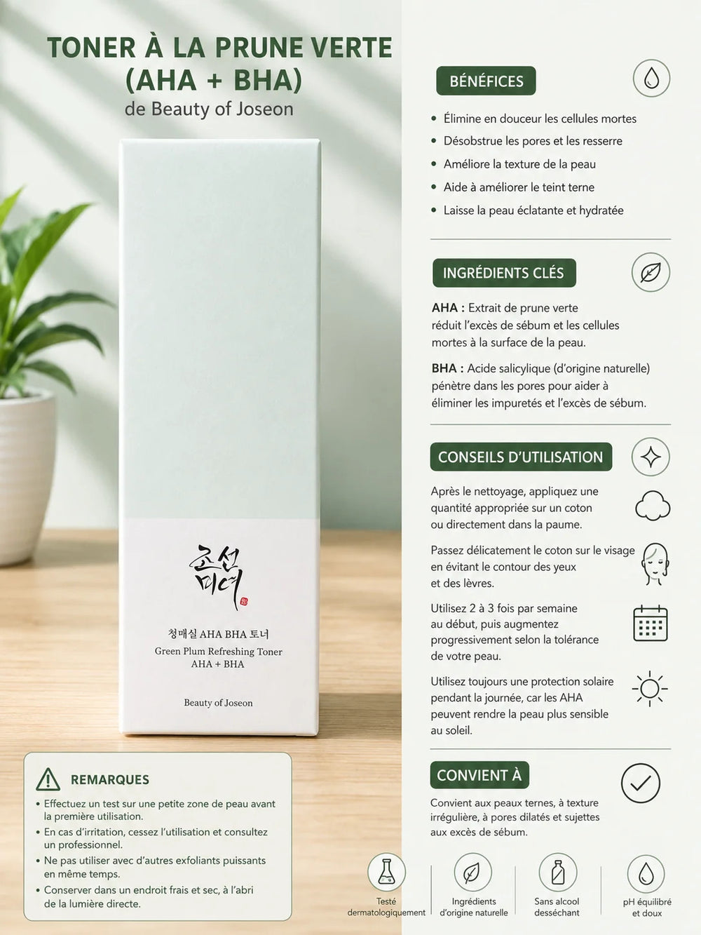 Beauty of Joseon - Green Plum Refreshing Toner Tonique Exfoliant AHA + BHA150ml