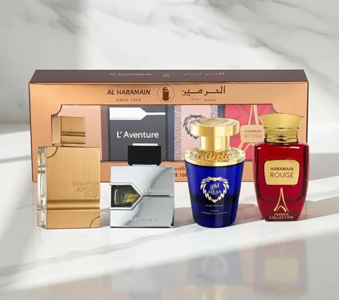 Coffret Parfum Al Haramain L’Aventure, Amber Oud Gold, Rouge &amp; Azlan Bleu