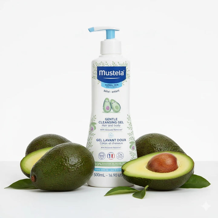 Mustela Gel Lavant Doux Bébé – Corps &amp; Cheveux Avocat BIO Peau Normale – 500 ml.