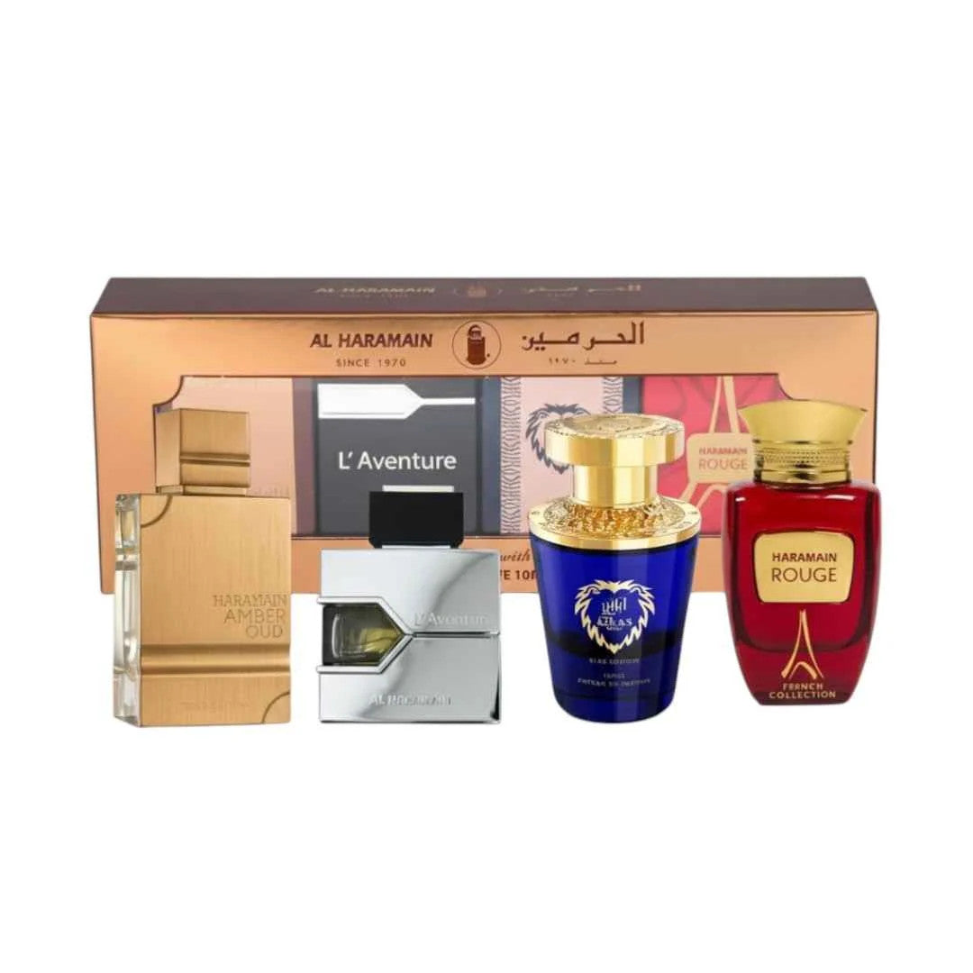 Coffret Parfum Al Haramain L’Aventure, Amber Oud Gold, Rouge &amp; Azlan Bleu