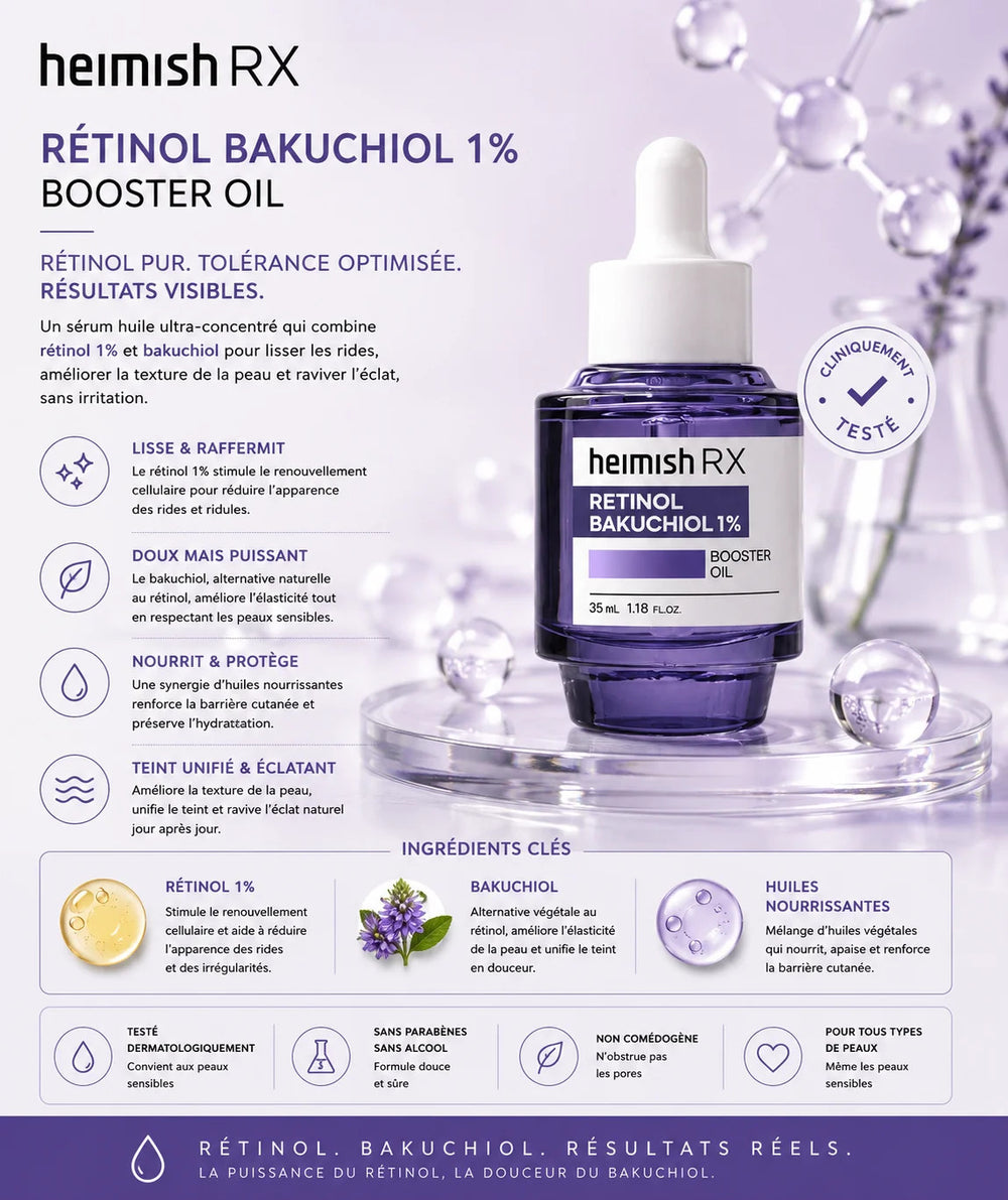 Huile Sérum Booster Anti-Âge au Rétinol 0.1% et Bakuchiol 0.9% - Heimish RX 35ml