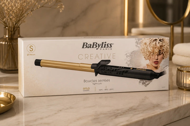 BaByliss C419E – Fer à boucler 19 mm Gold Ceramic, 3 températures réglables.