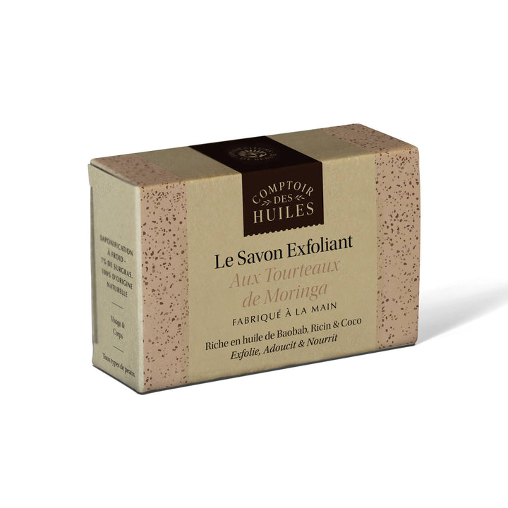 Savon Exfoliant Bio aux Tourteaux de Moringa – Corps | Fabriqué à la Main en France | 100/100 sur Yuka 🥕