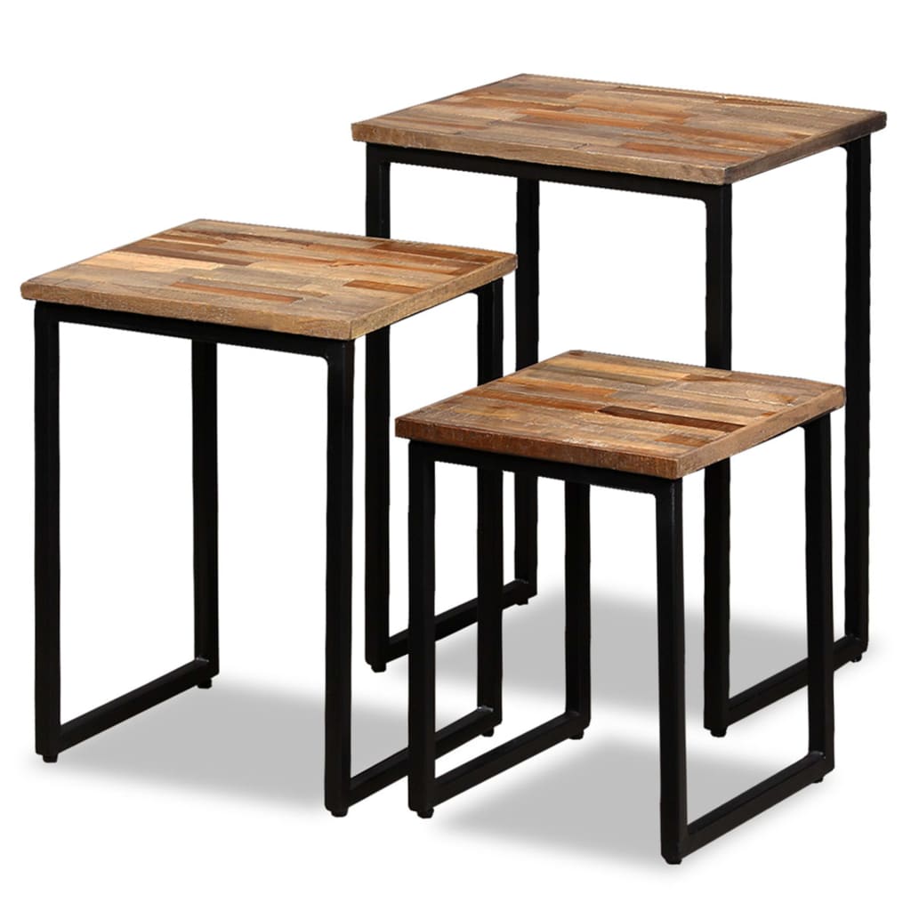 Ensemble De Table Basse Gigogne 3 Pcs Teck Massif Récupération