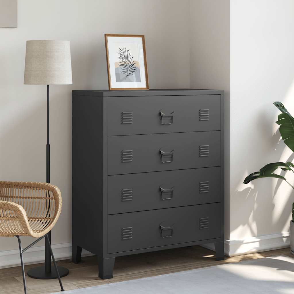 Commode À Tiroirs Métal Style Industriel 78X40X93 Cm