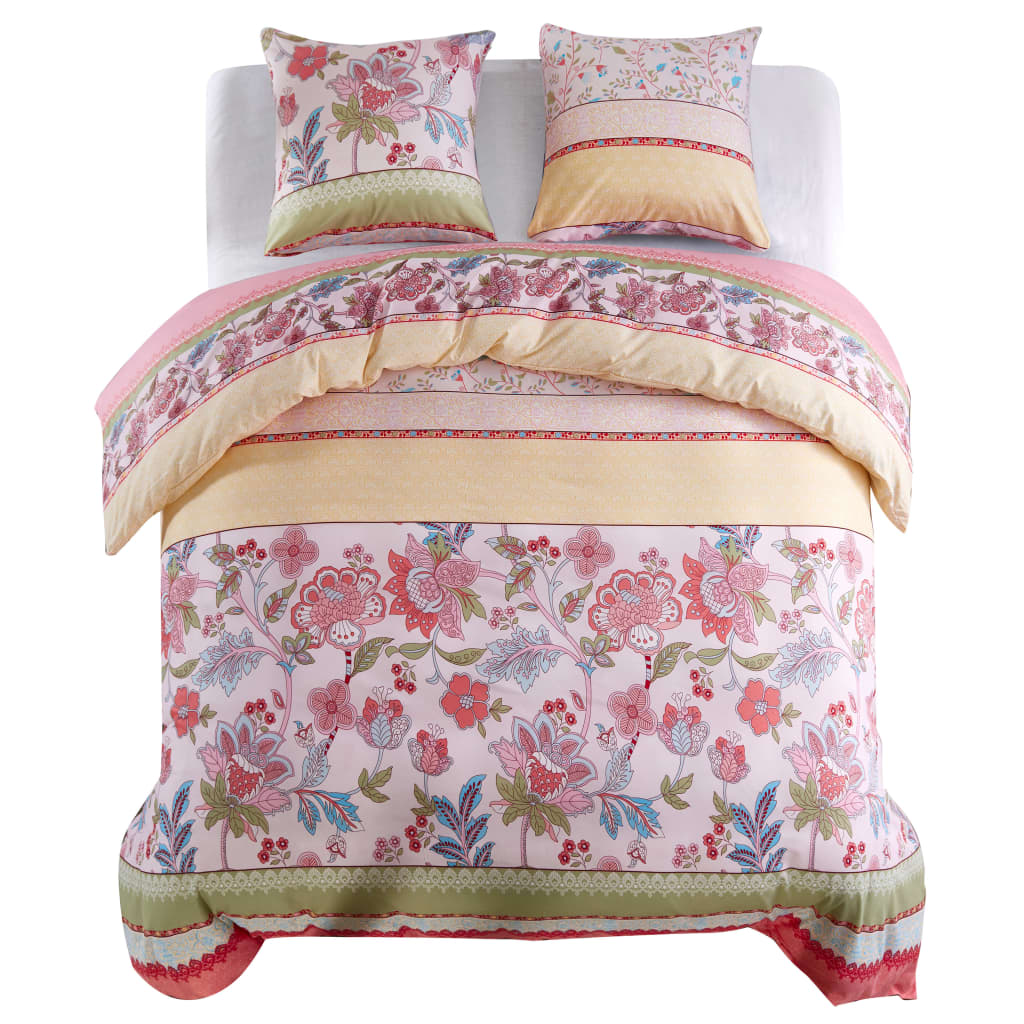 Parure De Lit Avec Housse De Couette Motif Floral/Rayé Rose Gris Foncé