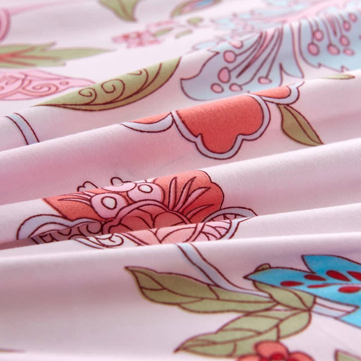 Parure De Lit Avec Housse De Couette Motif Floral/Rayé Rose Gris Foncé