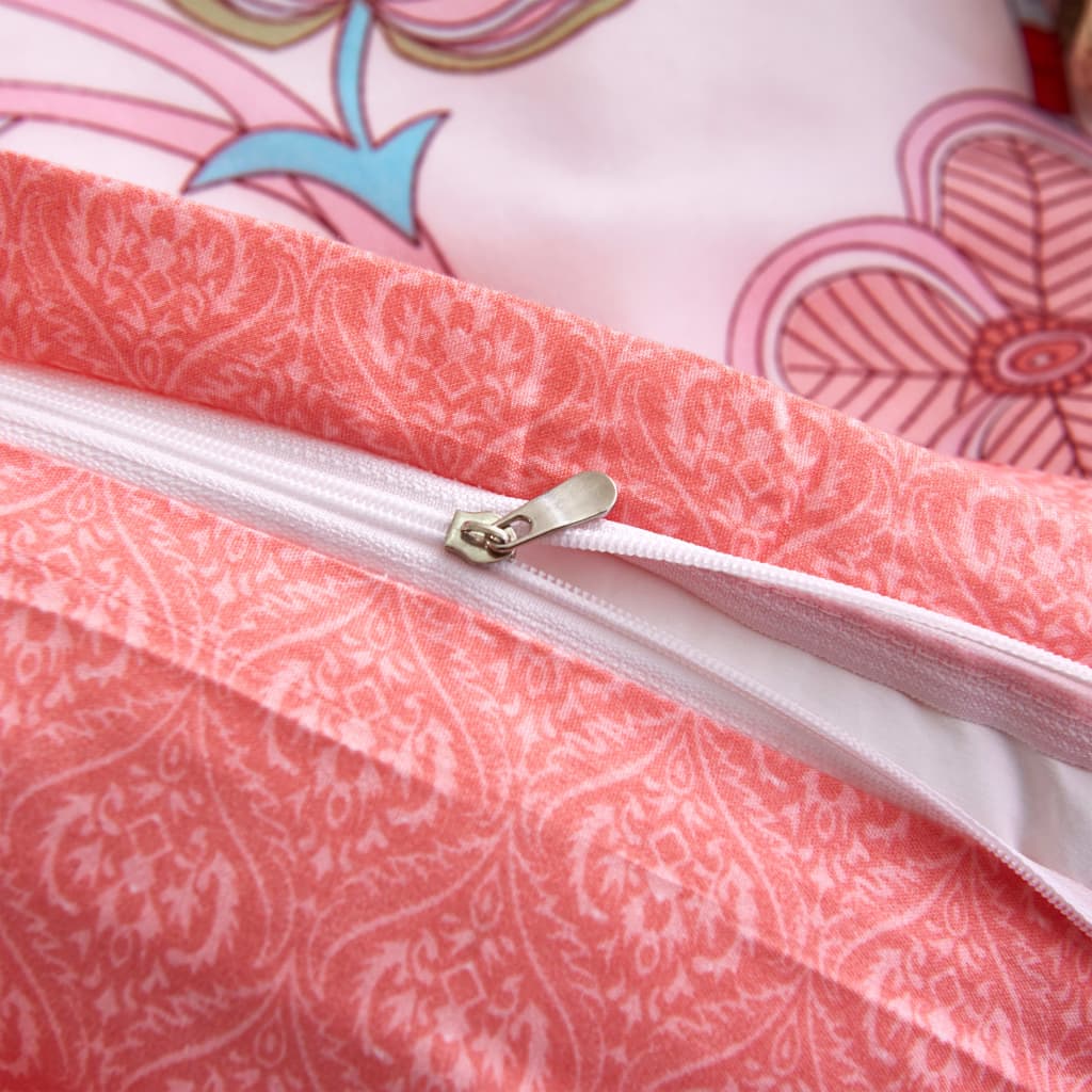 Parure De Lit Avec Housse De Couette Motif Floral/Rayé Rose Gris Foncé