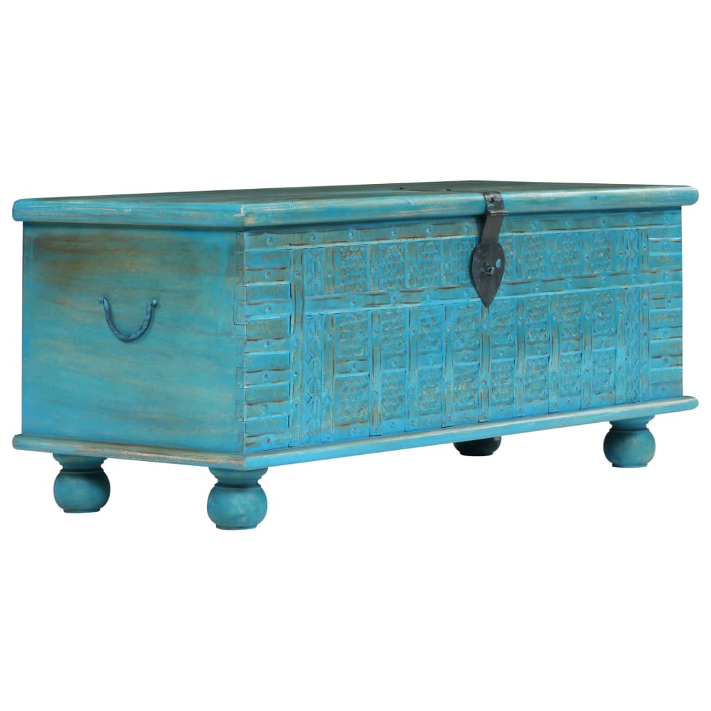 Coffre De Rangement Bois De Manguier Massif 100X40X41 Cm Bleu