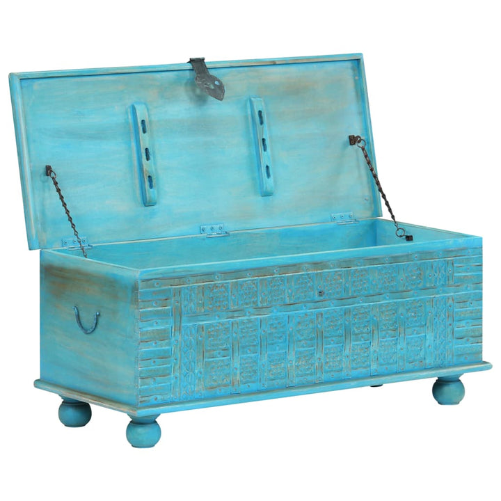 Coffre De Rangement Bois De Manguier Massif 100X40X41 Cm Bleu