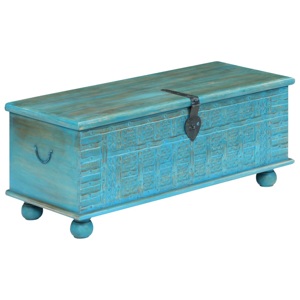 Coffre De Rangement Bois De Manguier Massif 100X40X41 Cm Bleu