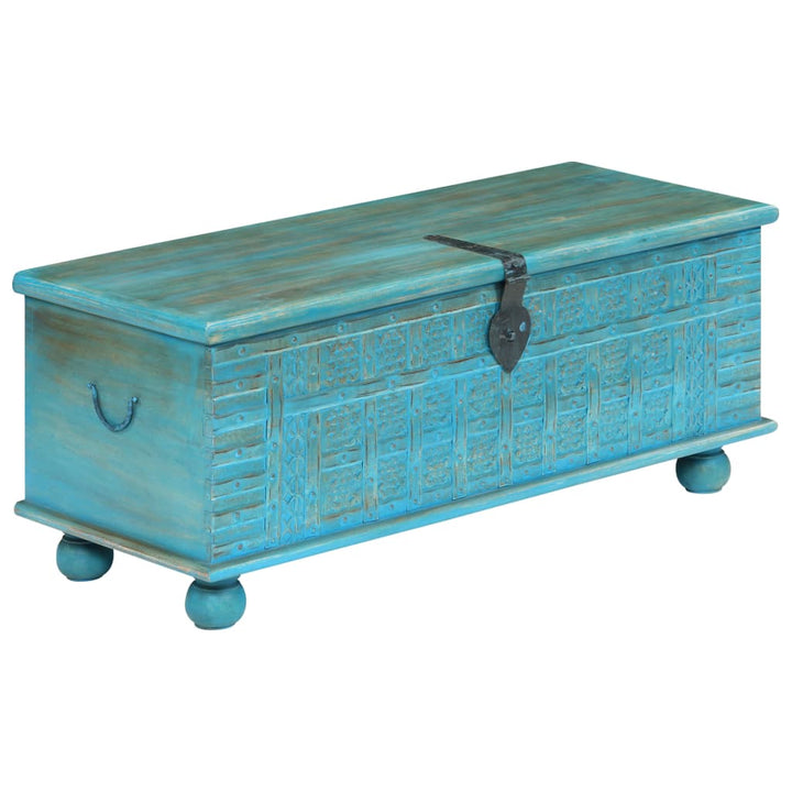 Coffre De Rangement Bois De Manguier Massif 100X40X41 Cm Bleu