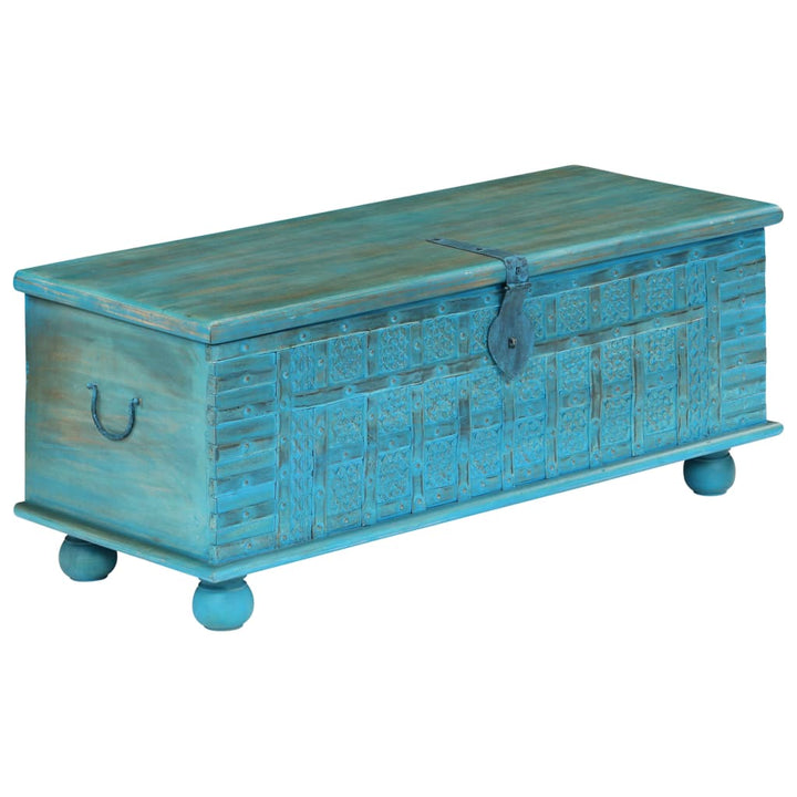 Coffre De Rangement Bois De Manguier Massif 100X40X41 Cm Bleu