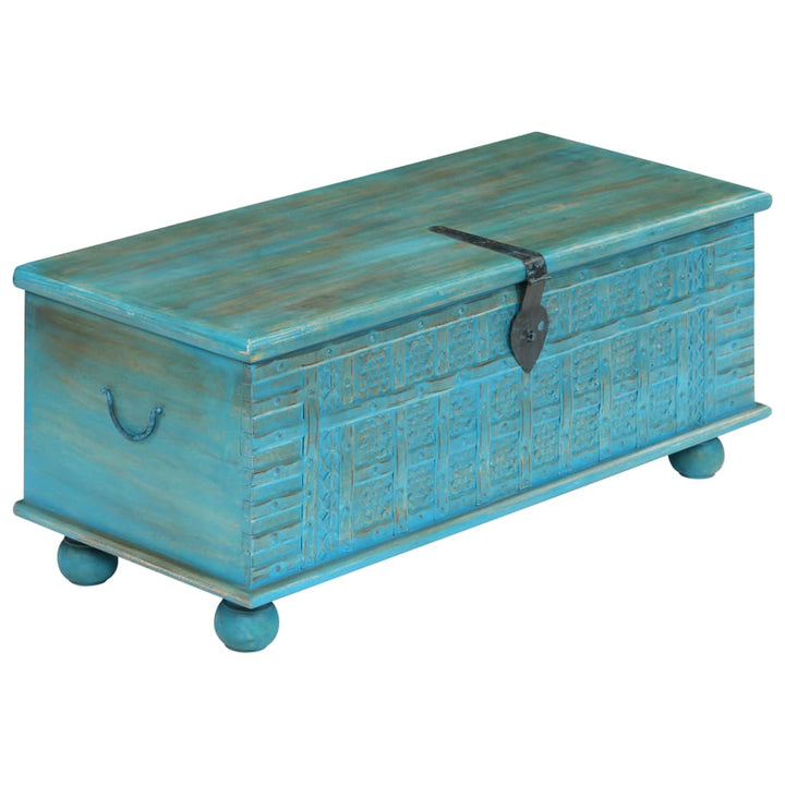 Coffre De Rangement Bois De Manguier Massif 100X40X41 Cm Bleu