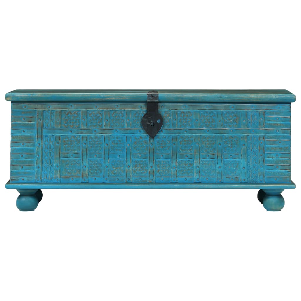 Coffre De Rangement Bois De Manguier Massif 100X40X41 Cm Bleu