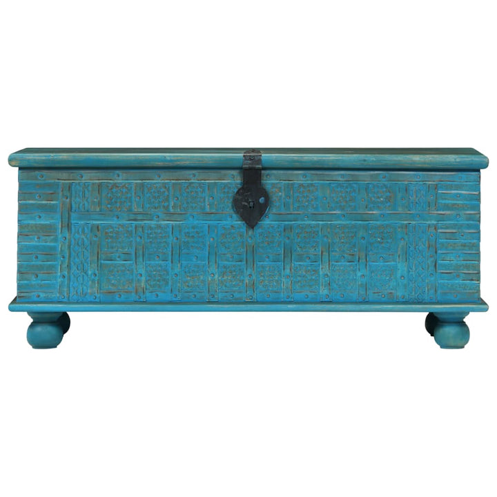 Coffre De Rangement Bois De Manguier Massif 100X40X41 Cm Bleu