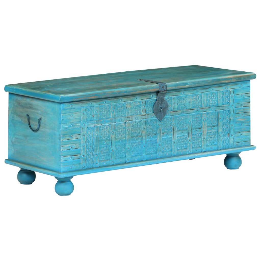Coffre De Rangement Bois De Manguier Massif 100X40X41 Cm Bleu