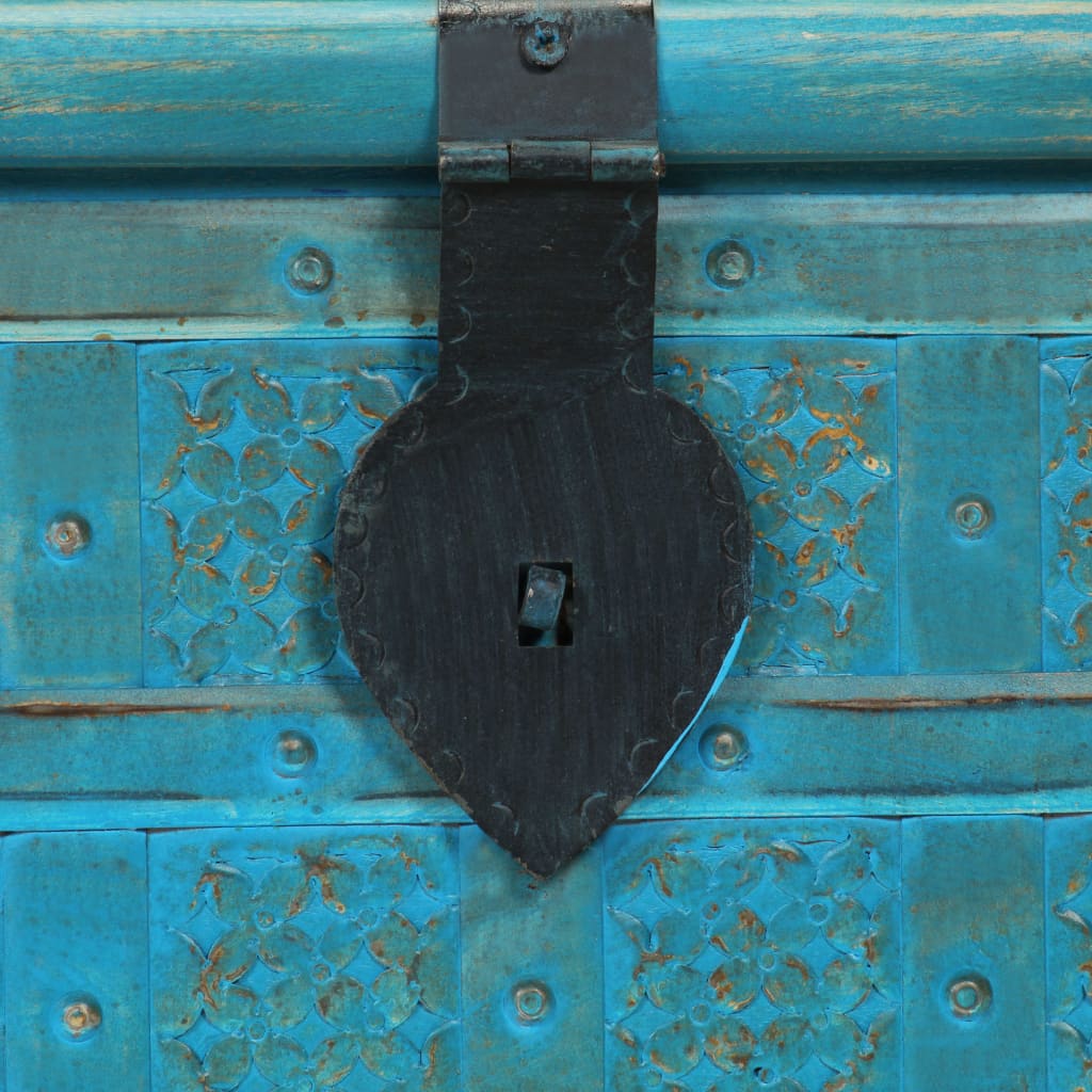 Coffre De Rangement Bois De Manguier Massif 100X40X41 Cm Bleu