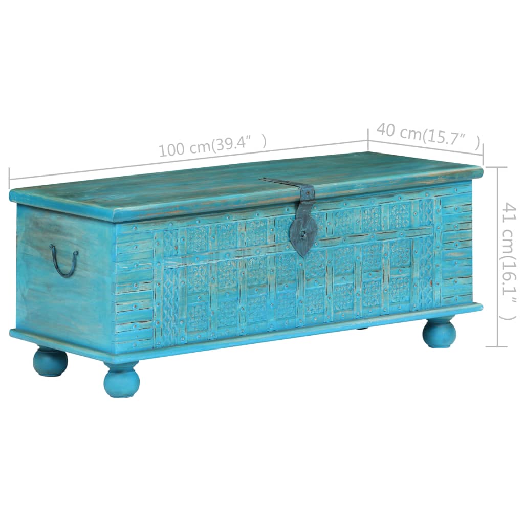 Coffre De Rangement Bois De Manguier Massif 100X40X41 Cm Bleu