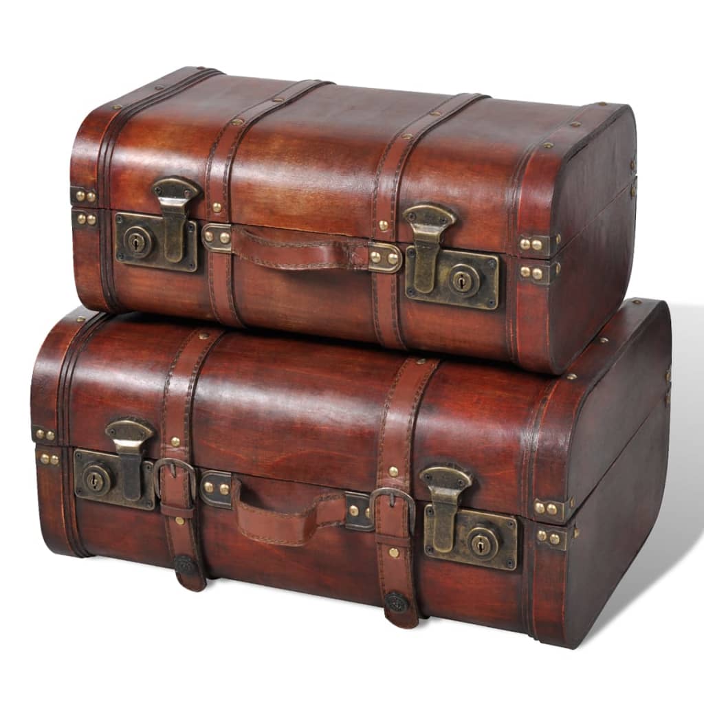 Coffre De Rangement Vintage Bois Marron 2 Pcs