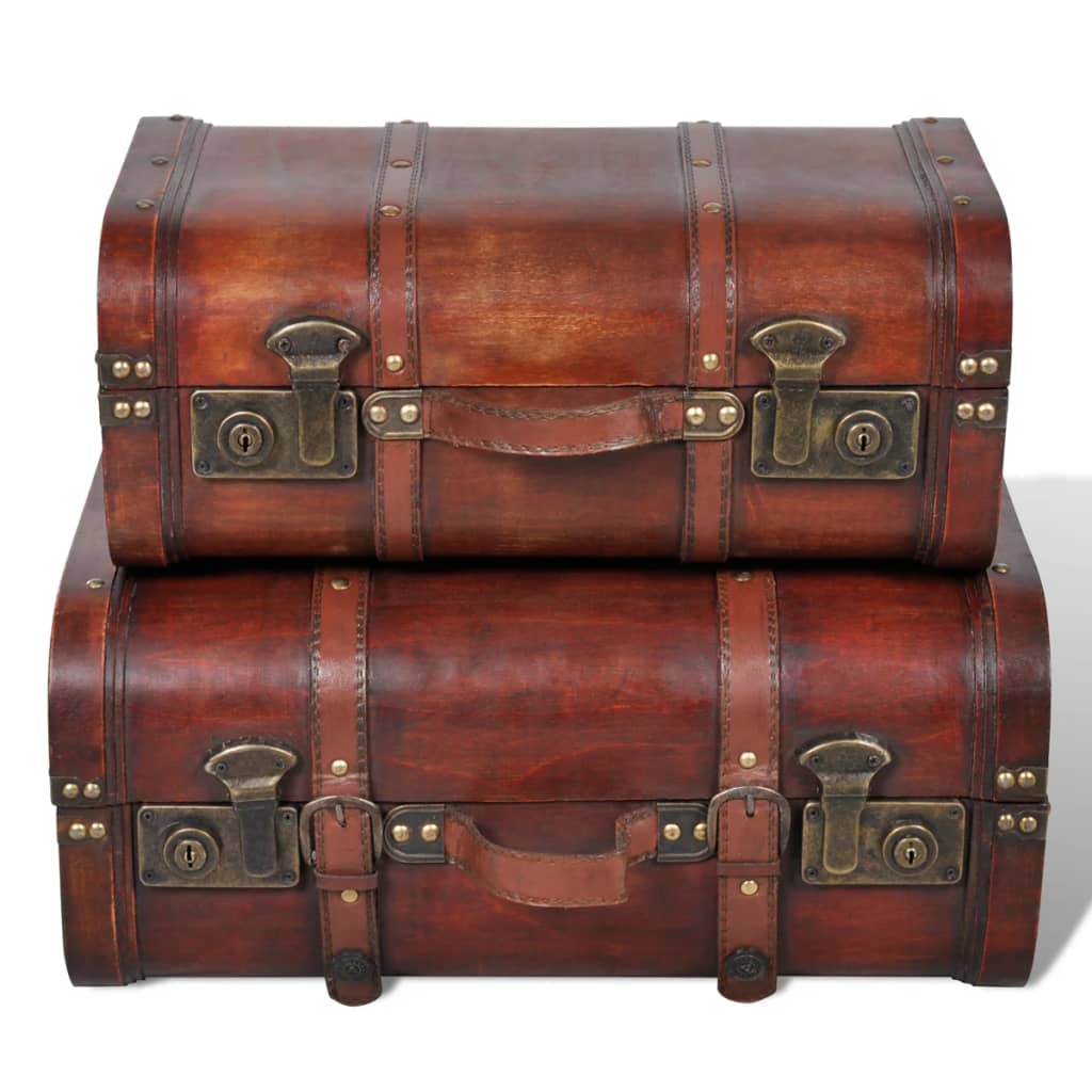 Coffre De Rangement Vintage Bois Marron 2 Pcs