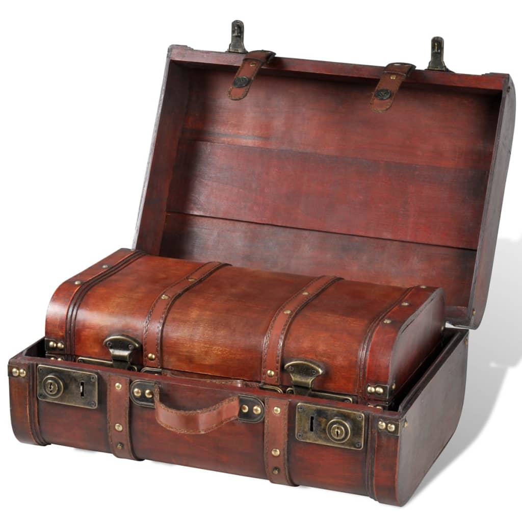 Coffre De Rangement Vintage Bois Marron 2 Pcs
