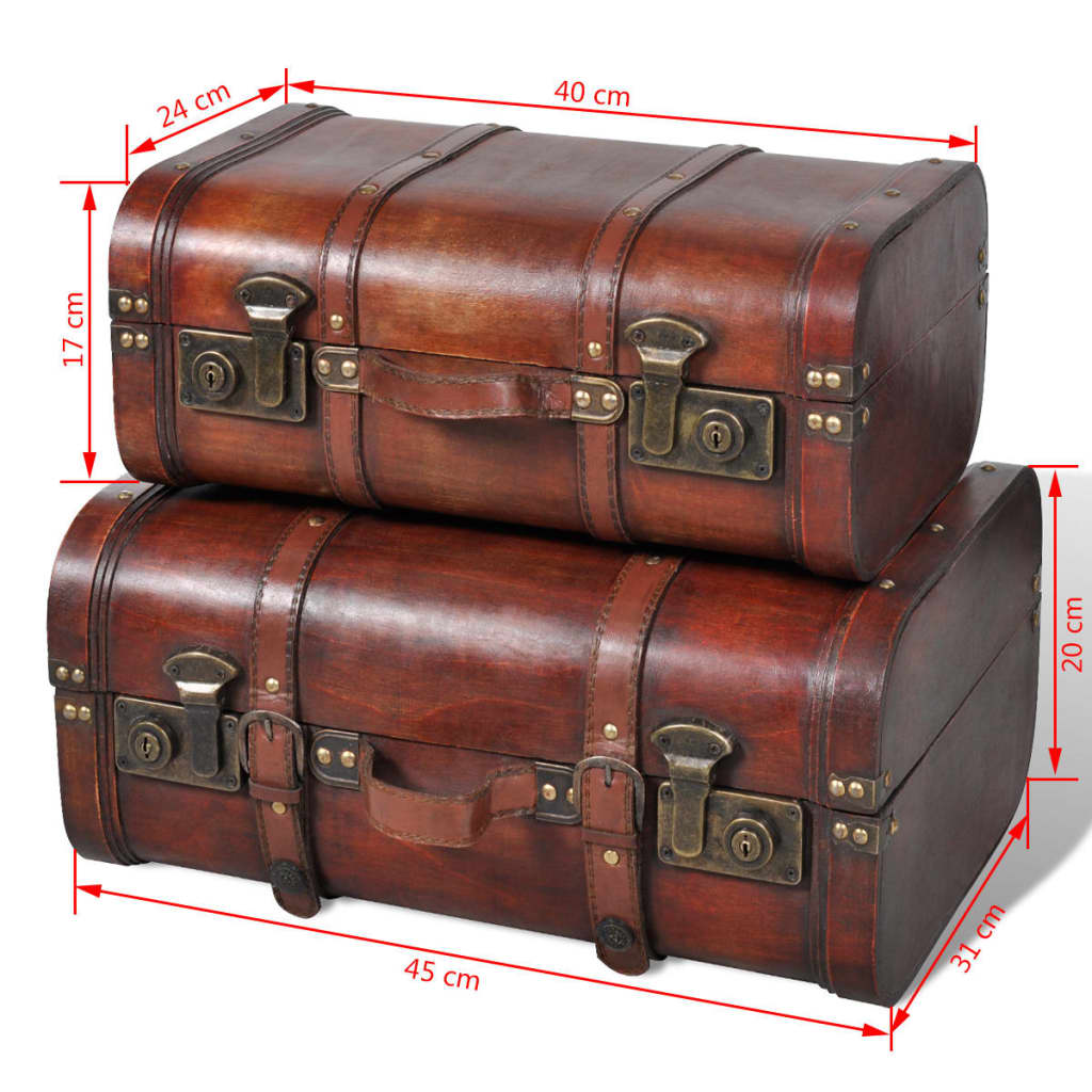 Coffre De Rangement Vintage Bois Marron 2 Pcs