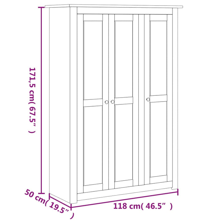 Garde-Robe À 3 Portes 118X50X171,5 Cm Pin Assortiment Panama Marron