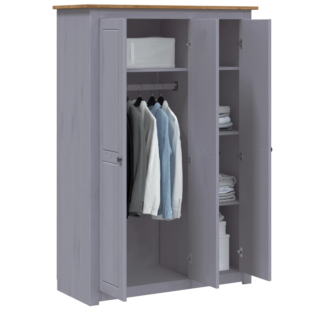 Garde-Robe 3 Portes 118X50X171,5 Cm Pin Assortiment Panama Gris