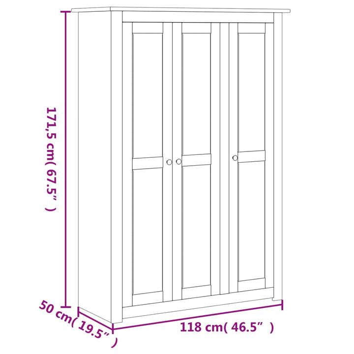 Garde-Robe 3 Portes 118X50X171,5 Cm Pin Assortiment Panama Gris