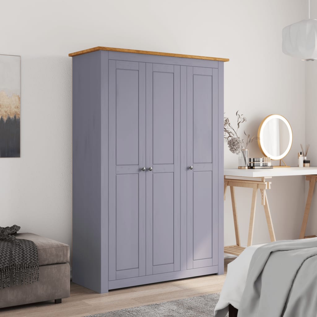 Garde-Robe 3 Portes 118X50X171,5 Cm Pin Assortiment Panama Gris