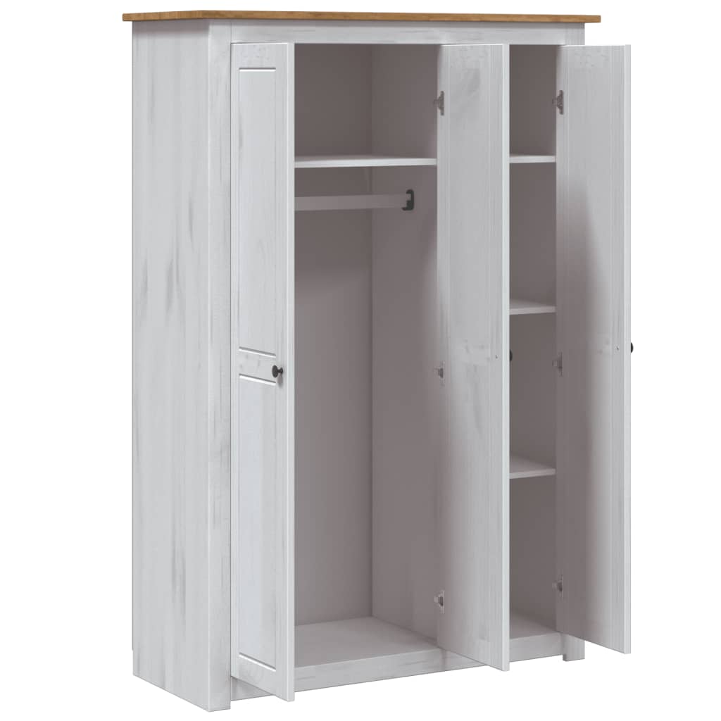 Garde-Robe 3 Portes 118X50X171,5Cm Pin Assortiment Panama Blanc