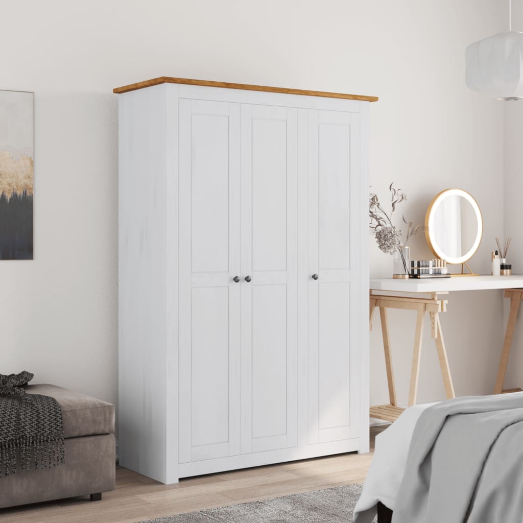 Garde-Robe 3 Portes 118X50X171,5Cm Pin Assortiment Panama Blanc