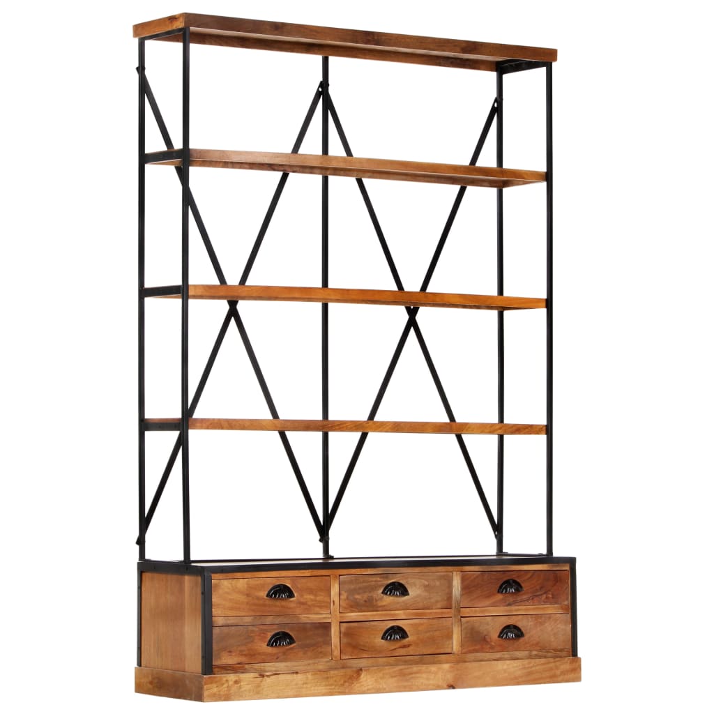 Bibliothèque À 4 Étagères Avec 6 Tiroirs 122X36X181 Cm Manguier