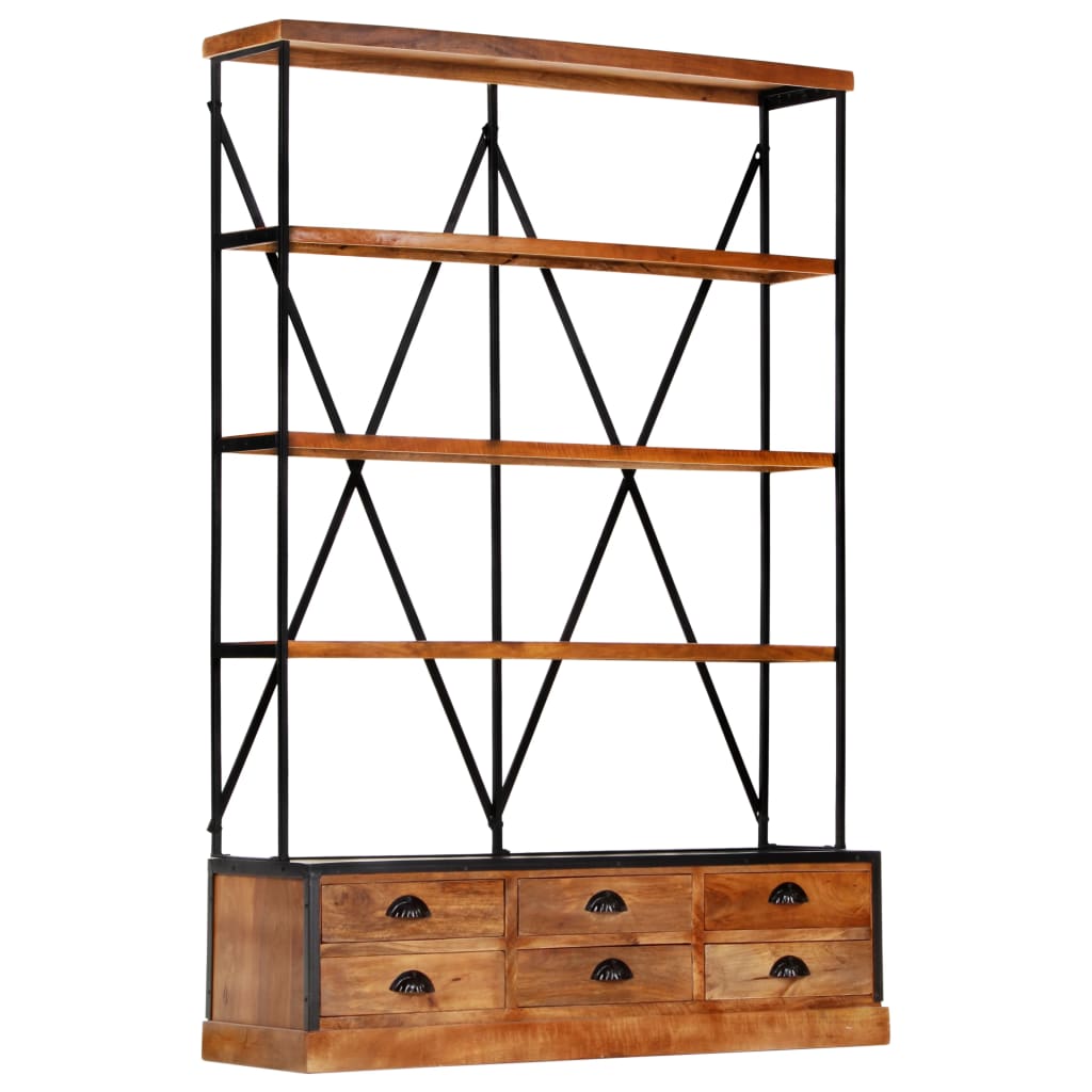 Bibliothèque À 4 Étagères Avec 6 Tiroirs 122X36X181 Cm Manguier