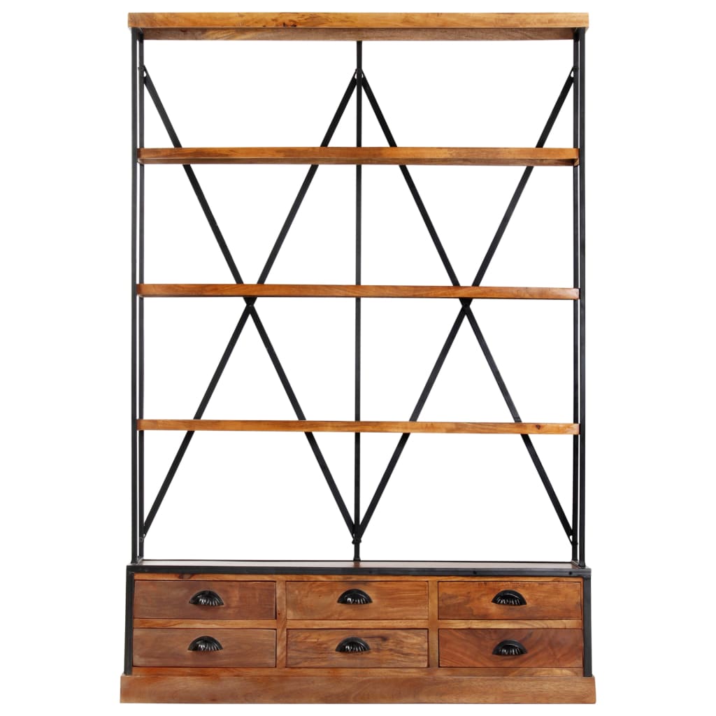 Bibliothèque À 4 Étagères Avec 6 Tiroirs 122X36X181 Cm Manguier
