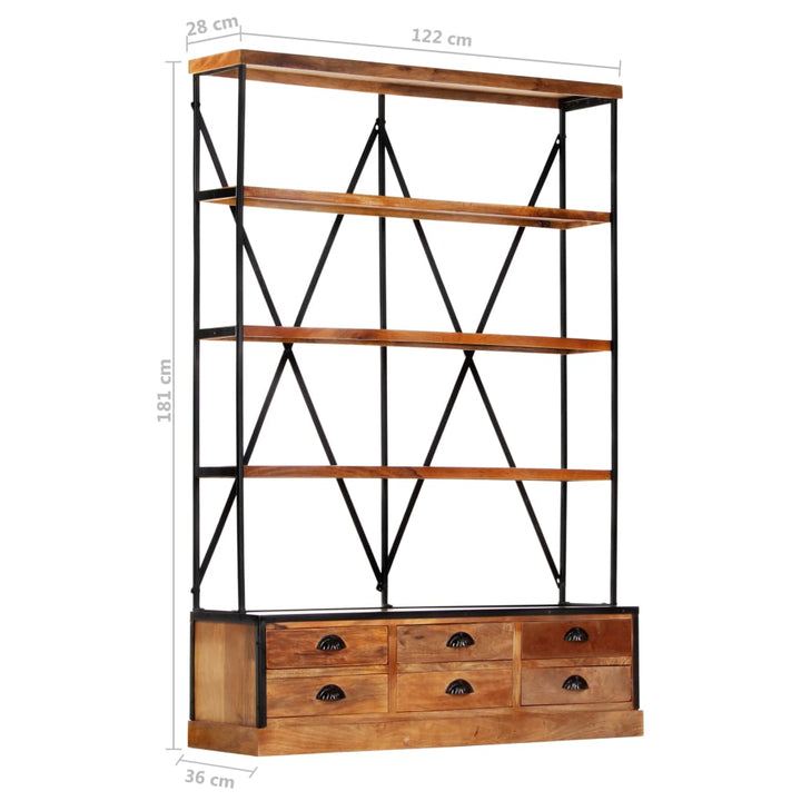 Bibliothèque À 4 Étagères Avec 6 Tiroirs 122X36X181 Cm Manguier