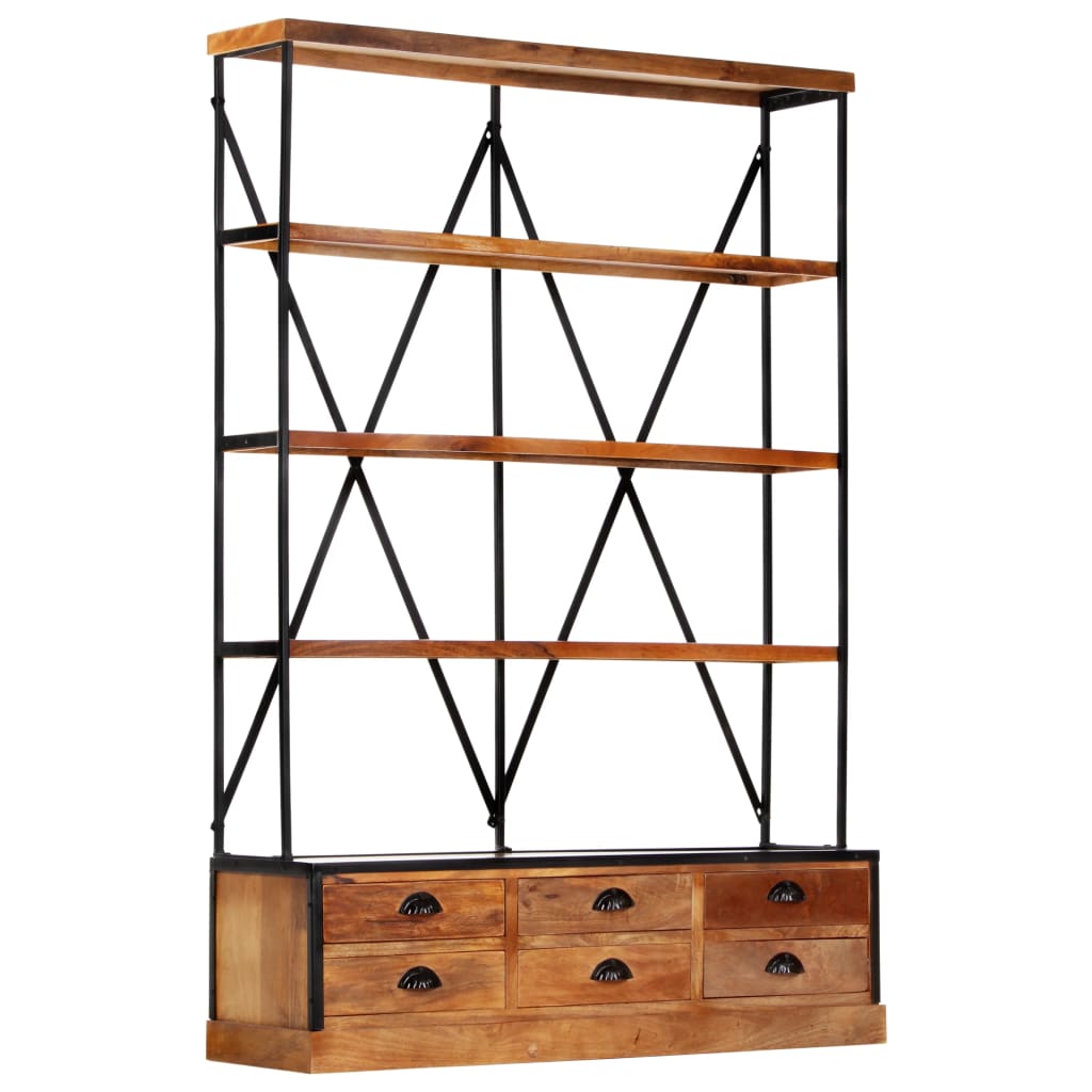 Bibliothèque À 4 Étagères Avec 6 Tiroirs 122X36X181 Cm Manguier