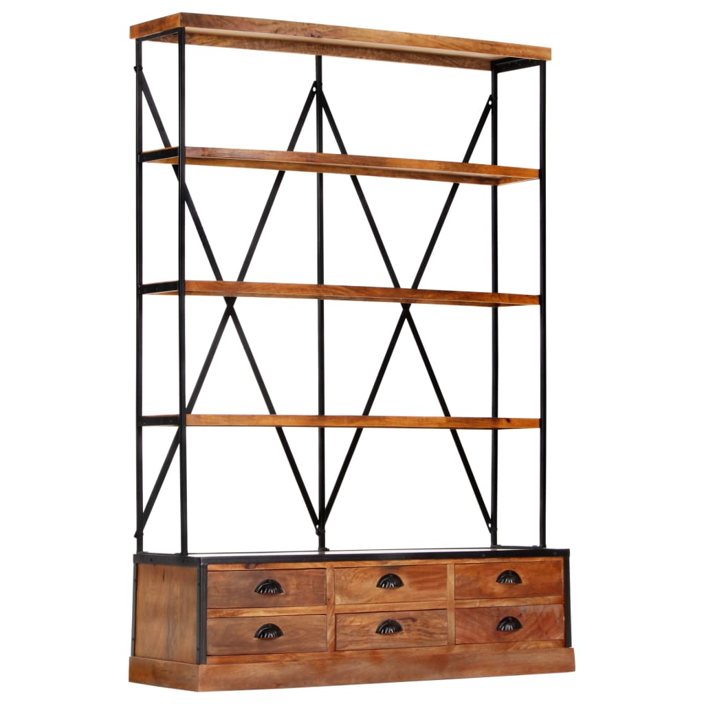 Bibliothèque À 4 Étagères Avec 6 Tiroirs 122X36X181 Cm Manguier