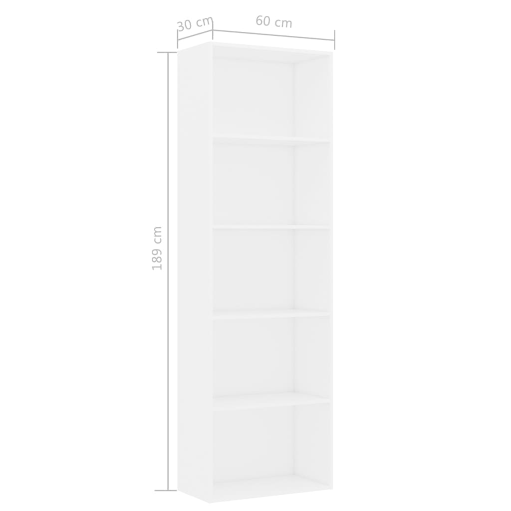Bibliothèque À 5 Niveaux 60X30X Bois D'ingénierie Blanc