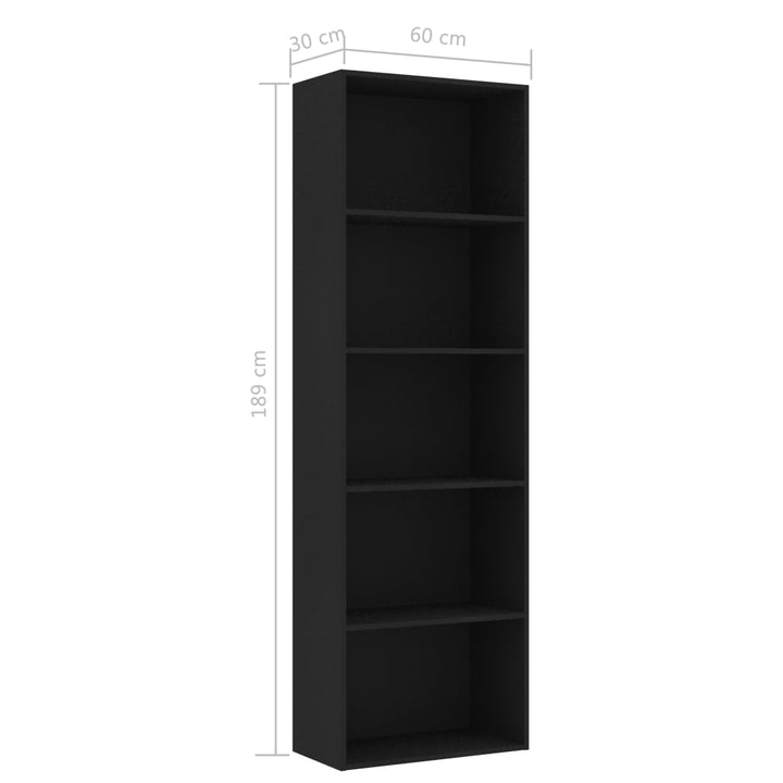 Bibliothèque À 5 Niveaux 60X30X Bois D'ingénierie Noir